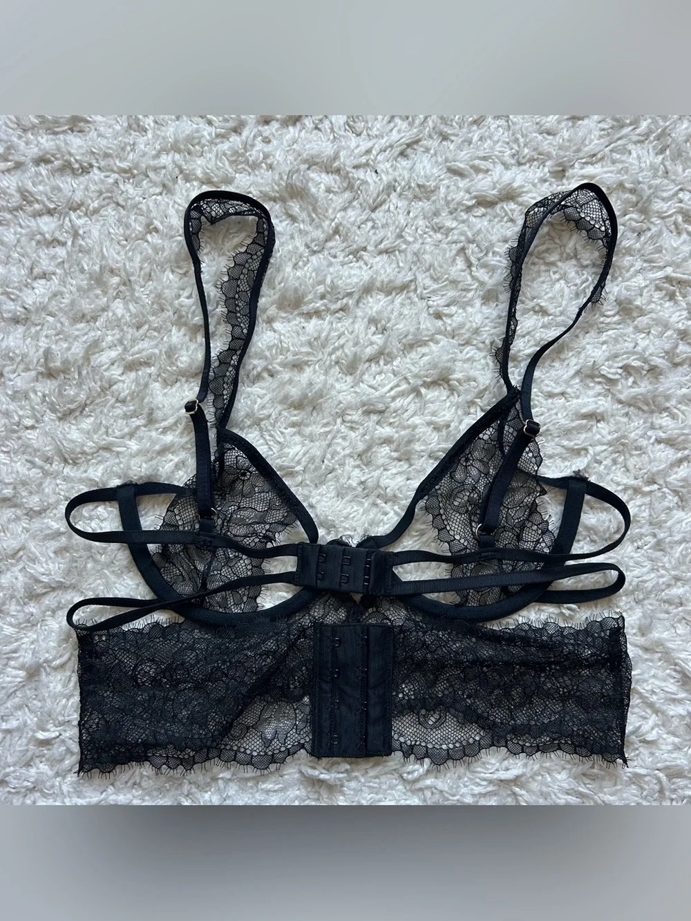 NWOT Bare Necessities black strappy lace longline cutout bralette bra lingerie
